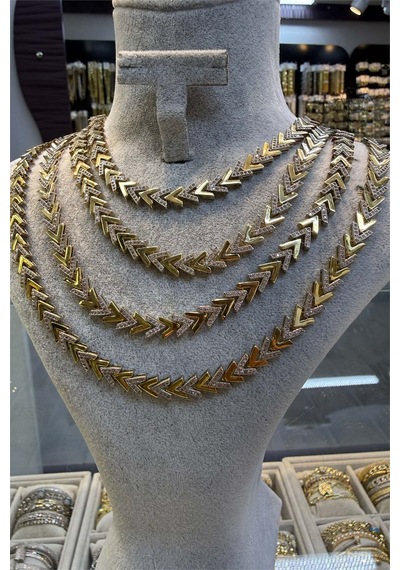 Başak Model Gerdanlık Gold Beyaz Kolye 45 Cm Altın