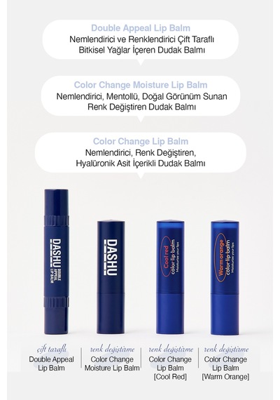 Renk Değiştiren, Hyalüronik Asitli Nemlendirici Balm Dashu Mens Color Change Lip Balm Cool Red