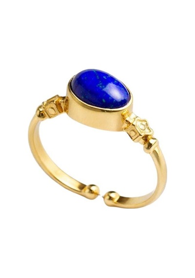 Doğal Lapis Lazuli Taşlı Açık Uçlu Altın Kaplama Ayarlanabilir Kadın Yüzük Çok Renkli