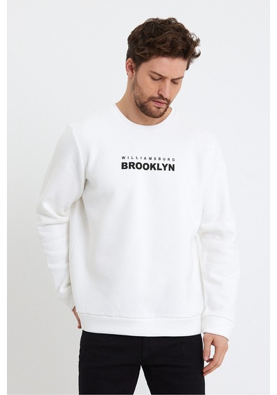 Süperlife Erkek Bisiklet Yaka Regular Fit Brooklyn Baskılı İnce Sweatshirt Spr23sw330 Ecru