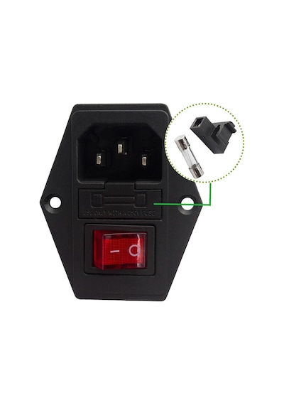 220V Erkek Power Soketi  Sigorta Yuvalı ve Işıklı Açma Kapama Anahtarlı Kulaklıklı Montaj Tip