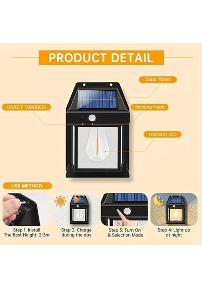 Volemi Güneş Enerjili Bahçe Led Ampul Hareket Sensörlü Bahçe Led Su Geçirmez 3 Mod'lu Solar Led Unichrome