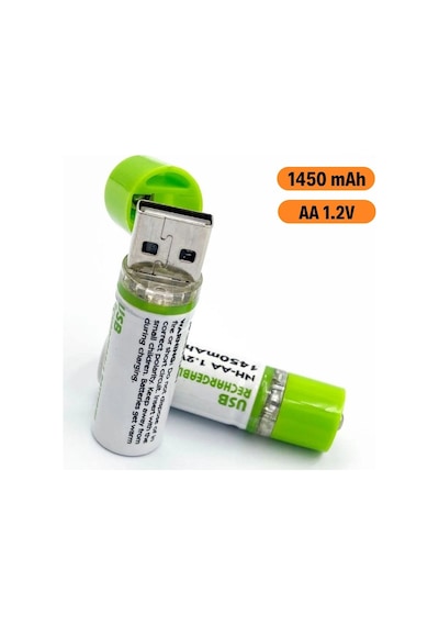 Buffer Usb Şarjlı 1450mah Aa 1.2v Lityum Kalem Pil 2 Li Set, Tekrar Şarj Edilebilir Uzun Ömürlü Dönüştürülebilir Batarya