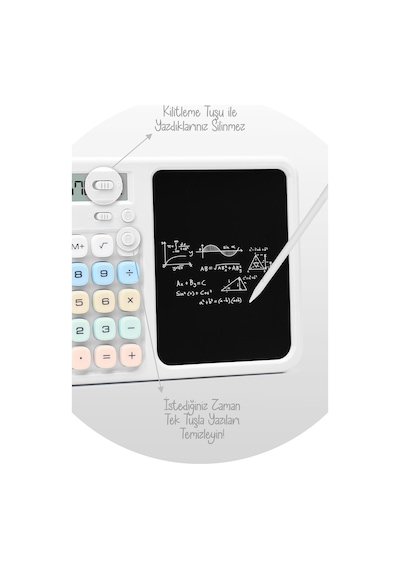 Lcd Ekran Yazı Tahtalı Hesap Makinesi 12 Haneli Tabletli Hesap Makinesi Beyaz