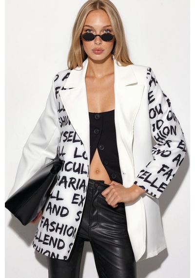 Hiccup Msn Oversize Krep Blazer Ceket Tozlu Beyaz