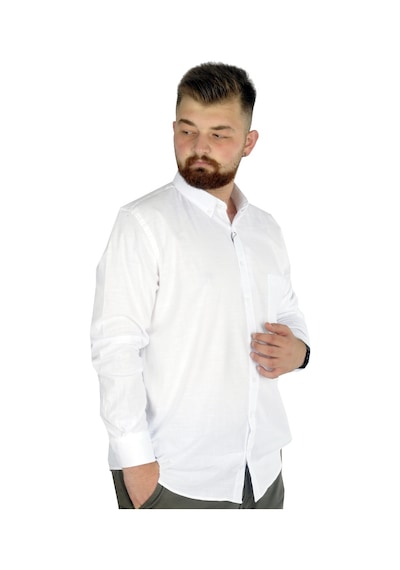 Mode Xl Büyük Beden Erkek Keten Cepli Gömlek 20386 Beyaz 001
