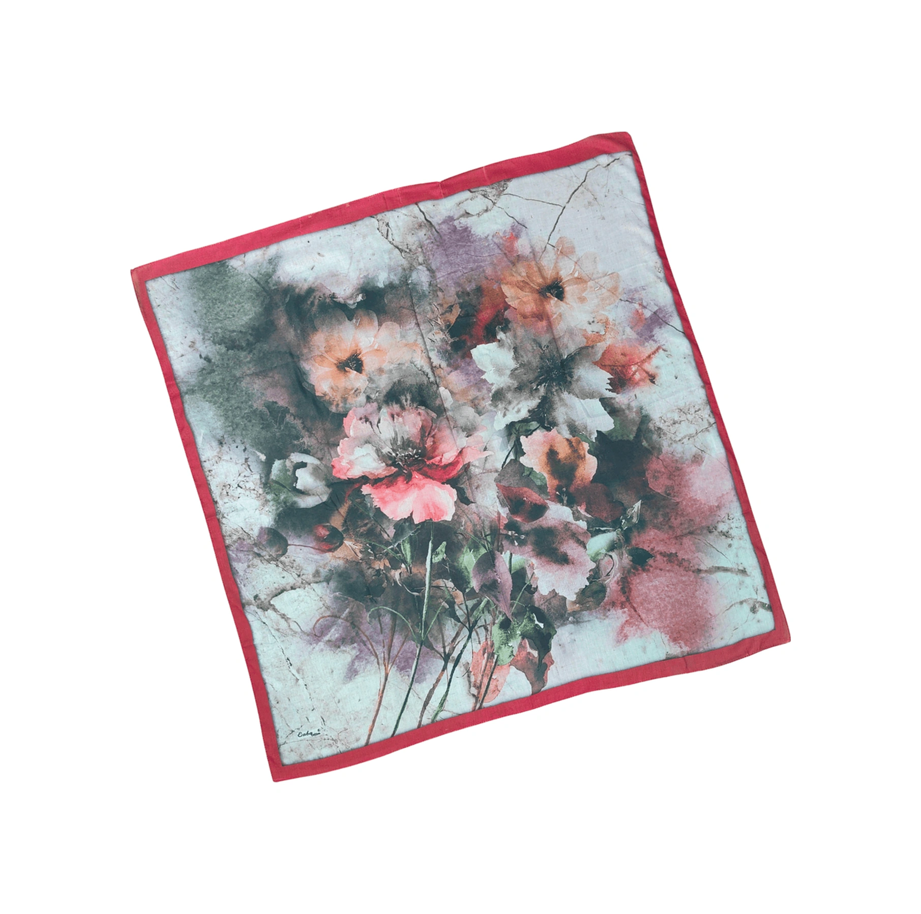 Mim Eşarp Enba Çiçek Desenli Pamuklu Eşarp 90x90 Cm Kırmızı