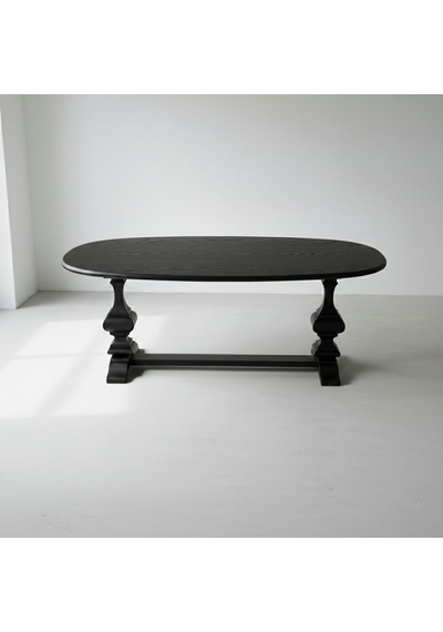 Orleans Fransız Still Oval Ahşap Yemek Masası 90x180 Siyah