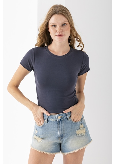 Giysa Kadın Bisiklet Yaka Pamuklu Basic Body Füme - 25873 Füme