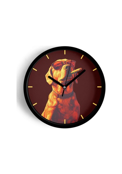 Cool Golden Köpek Tasarım Modern Duvar Saati - 25cm - Önü Camlı Siyah Kasa - Sessiz Mekanizma-jh0520 Siyah