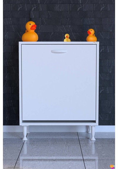 Söke 60 Cm 1 Gözlü Kirli Çamaşır Sepetli Çok Amaçlı Banyo Dolabı 60 Cm
