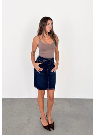 HLT Jeans Blue Black Kadın Regular Fit Yüksek Bel Orta Boy Denim Kot Etek Alice-4010 Mavi - Siyah