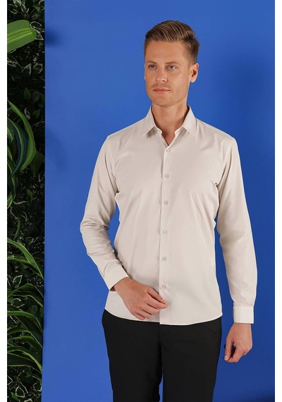 Efor Gk 683 Slim Fit Kum Beji Klasik Gömlek Bej