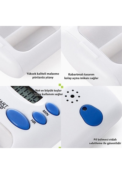 Ezere Elektronik Akıllı Zamanlayıcılı Taşınabilir Hap İlaç Kutusu - Bpa İçermez Beyaz