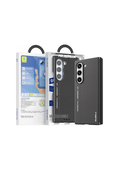 Blueo Samsung Uyumlu Fold 6 Siyah Premium Deri Folding Telefon Kılıfı