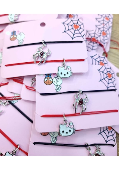 Hello Kitty Örümcek Adam İkili Çift Renkli Tasarım 925 Ayar Gümüş Renkli
