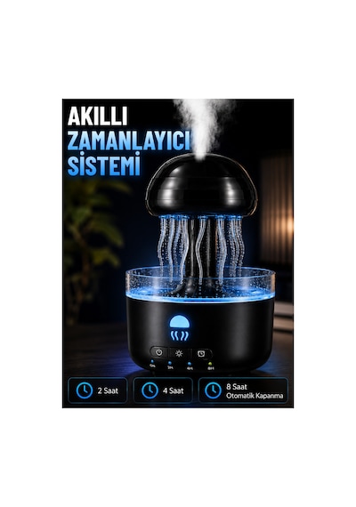 Denizanası Tasarımlı Ultrasonik Ha Nemlendirici Rgb Led Işıklı Sessiz Buhar Makinesi Zaman Ayarlı