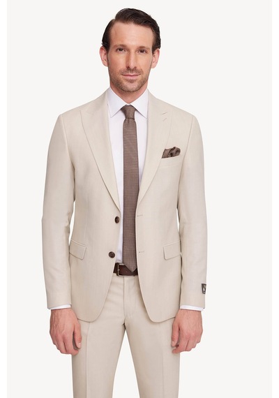 Erkek Krem Slim Fit Sivri Yaka Takım Elbise