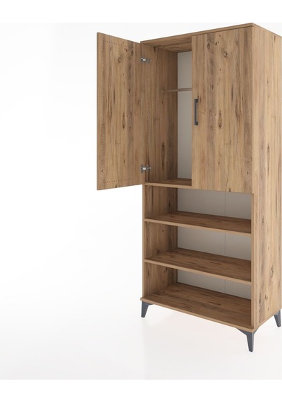Hyperion Dolap 4 Raflı 2 Kapaklı Tek Askılı 88x44x195 Çam-çam Çam