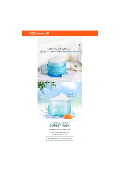 Missha Nemlendirici Sabah Bakım Maskesi 105ml APIEU Good Morning Sorbet Mask