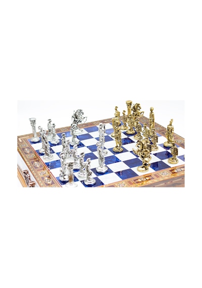 Saklamalı - 998 - Satranç Roma Oymalı Sc38s - 38cm, Mavi Tahta - Concepta - - Sc38m