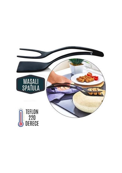 Yanmaz Yapışmaz Teflon Maşalı Spatula Plastik Siyah Diğer