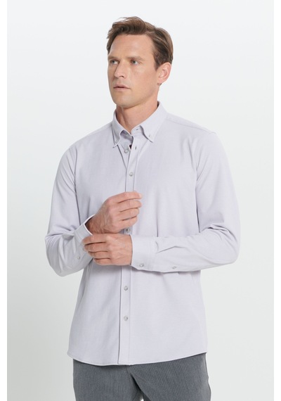 AC&Co / Altınyıldız Classics Erkek Grı Comfort Fit Geniş Kesim Düğmeli Yaka Pamuklu Gömlek Gri AC&Co / Altınyıldız Classics Erkek Grı Comfort Fit Geniş Kesim Düğmeli Yaka Pamuklu Gömlek Gri