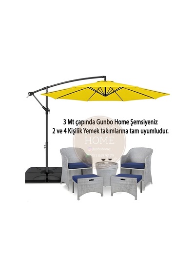 3 Mt 8 Kaburga Full Demir 21 Kg Sarı Renk Bahçe Şemsiyesi