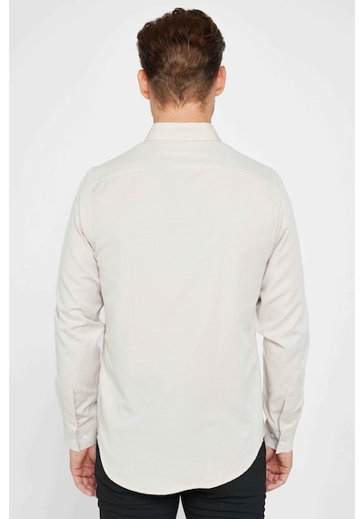 Tudors Erkek Slim Fit Dar Kesim Uzun Kollu Pamuklu Oxford Doku Taş Renk Düğmeli Yaka Gömlek-31028-taş Taş