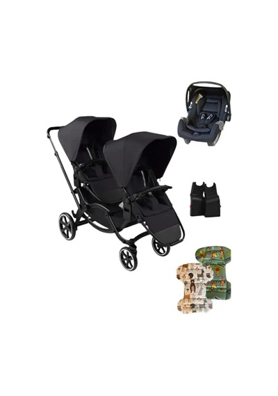 Abc Design Zoom2 Coal Travel Set - Özel Seri İkiz Bebek Arabası Siyah Ana Kucaklı Seyahat Seti