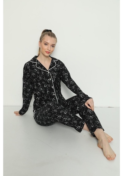 Pijamoni Kadın Süet Boydan Düğmeli Pijama Takımı - 5660-16