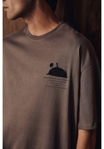 Grimelange Asela Erkek Ön Ve Arkası Nakış Detaylı Kısa Kollu Gri T-shirt