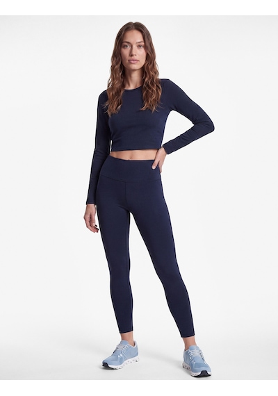 Koton Pamuklu Bisiklet Yaka Uzun Kollu Crop Spor Tişört Lacivert 7wak10097nk