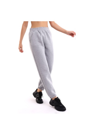 Winmoda34 Jogger Bol Kesim Kalın 3 Iplik Şardonlu Eşofman Altı Kadın gri