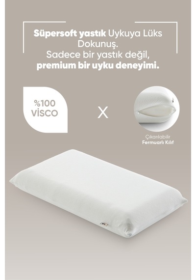 Büyük Boy Visco Yastık - Ortopedik Yastık - Süper Soft Uzun Visco Yastık - Hava Alabilir Kumaş Beyaz
