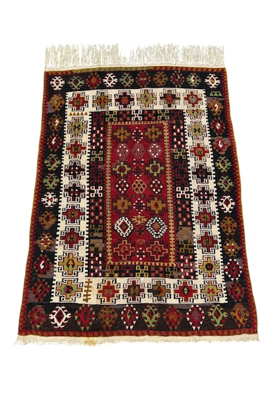 El Dokuma Antika Gömürgen Kilimi 112x150 Kök Boya %100 Yün Kilim