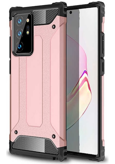 Ekılıf - Samsung Galaxy Note 20 Ultra Uyumlu Kılıf Çift Katman Zırh Tank Crash Military Kapak - Rose Gold