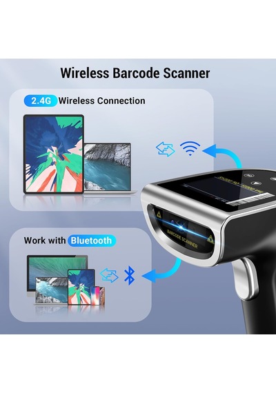 Hw0015 Kablosuz 1d/2d/qr Barkod Okuyucu Dijital Ekran + Tuş Takımı Bluetooth 5.0 & 2.4g & Usb 2600mah Büyük P