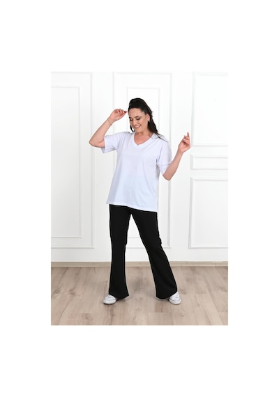 Kadın V Yaka Basic Büyük Beden T-shirt 1297-22 001