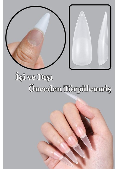 500 Adet Uzun Stiletto Yeni Nesil Jel Destekli Törpülenmiş Takma Tırnak Uzun Stıletto