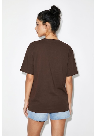 Shade Kadın Bisiklet Yaka Nakış Ve Boncuk İşlemeli Oversize T-shirt 2221 60286122 - Kahverengi