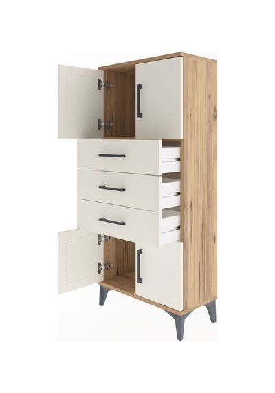 Arges Dolap Tek Raflı 3 Çekmeceli 4 Kapaklı 60x30x134 Çam-aytaşı Çam