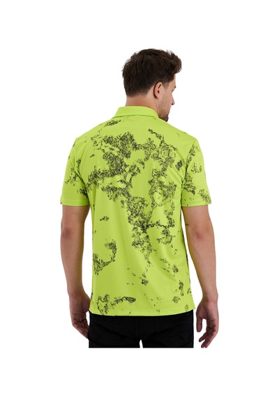 Gölge Desenli Spor Polo Yaka Erkek Kısa Kol Tişört Neon Yeşil