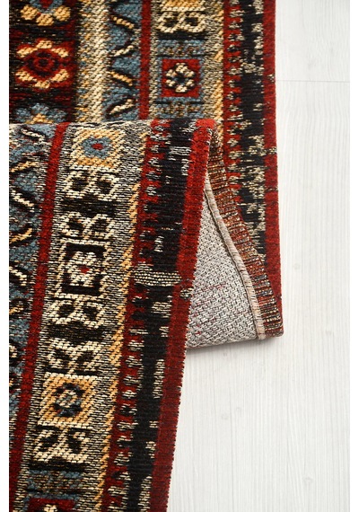 Narvi Nostaljik Kilim Kırmızı Robot Süpürge Uyumlu Oturma Odası Salon Kolay Temizlenebilir Saçaklı Dekoratif Halı