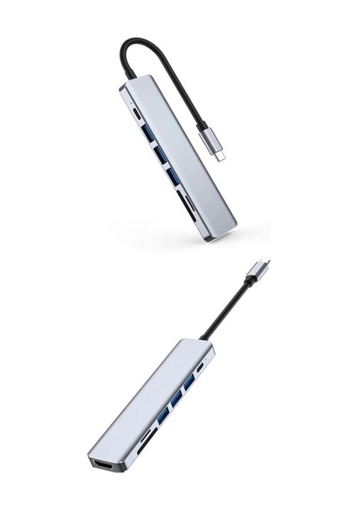 7 İn 1 1x Type-c 3x Usb 1x Sd 1x Tf 1x Hdmı Çıkışlı Usb C Hub Çoklayıcı Görüntü Ve Veri Aktarıcı