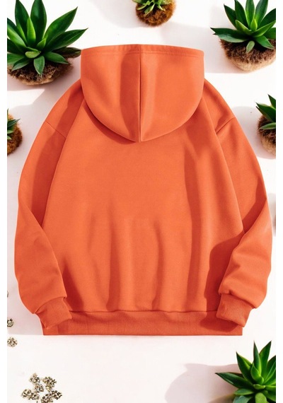 Uyguntarz Orkide Tuval Baskılı Unisex Oversize Sweatshirt Turuncu