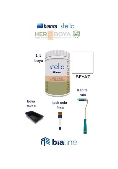 Bianca Stella Boya Seti Boya + Kadife Rulo + Ipek Fırça + Boya Kabı 1 L