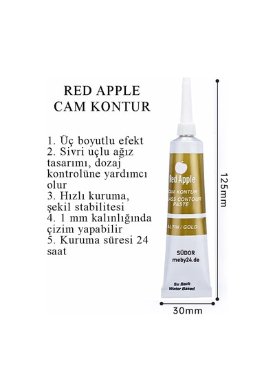 Altın Sarı Kontür Boyası 20 Ml 3 Adet Red Apple Cam Vitray Boyası Kontur Boyası Ana Hatları Çizme Sanatsal Hobi