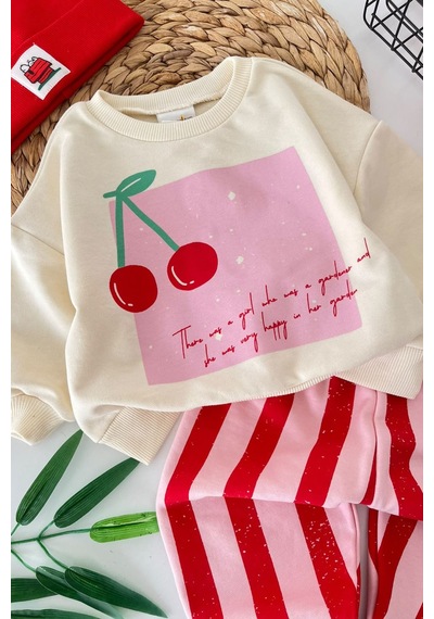 Minigimin Cicileri Love Kiraz Baskılı Kız Bebek 2 Li Takım - Krem