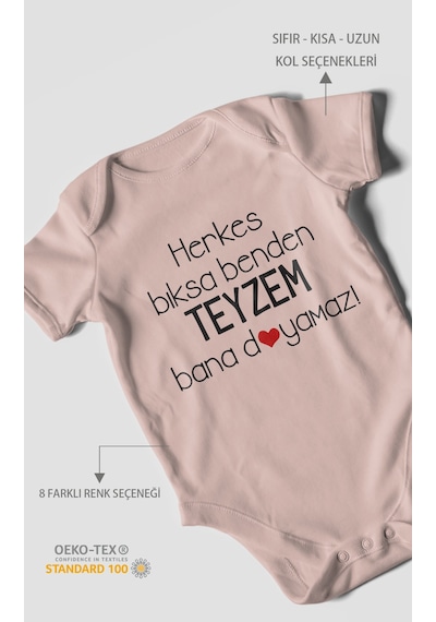 Herkes Bıksa Benden Teyzem Bana Doyamaz Baskılı Bebek Zıbını Çıtçıtlı Body %100 Pamuk Kısa Kol Pastel Pembe